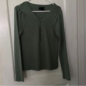 ASOS Design Boho Ribbed Long Sleeve Soft Henley Blouse Shirt Top